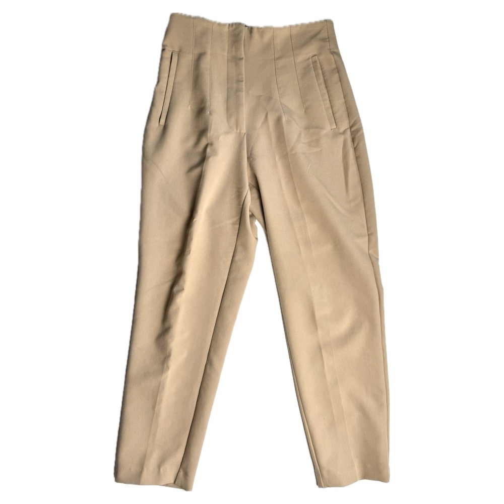 Zara Women's Tan High-Waisted Trousers Pleated Tapered Leg